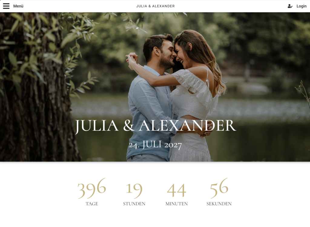 Persönliche Hochzeitswebsite mit Countdown zum Hochzeitstag und Gästebereich – digitale Hochzeitsplanung, Spreejuwel Hochzeiten